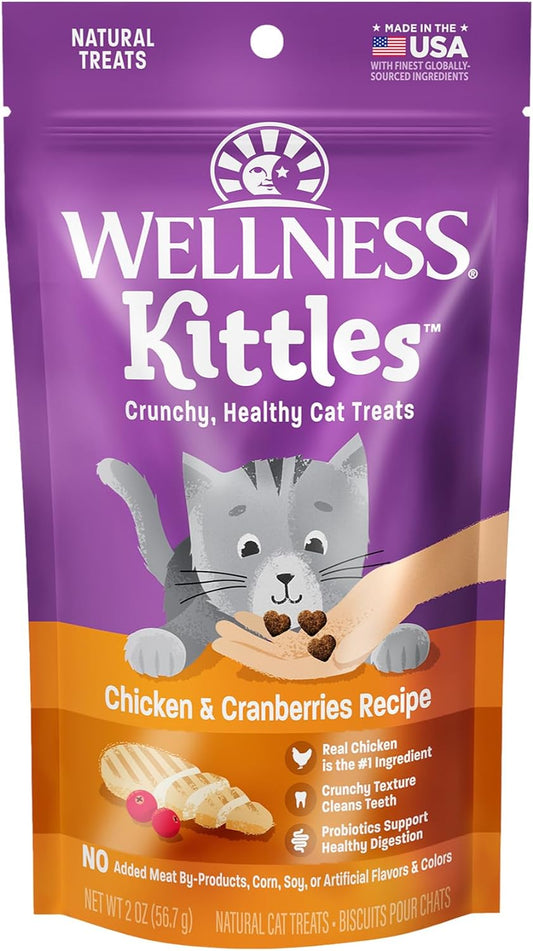 Deliciously Crunchy Kittles Grain-Free Cat Treats with Chicken & Cranberry - 2-Ounce Bag for Happy, Healthy Cats